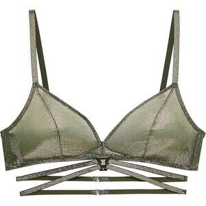 NWT Savage Fenty Going Platinum Strappy Mesh Deep Forest Green Bralette Size M